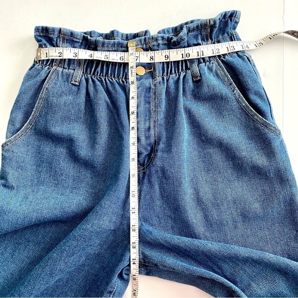 FOREVER 21 Contemporary Blue Denim Mom Jeans Large Cuffed Paperbag-Waist - Picture 13 of 15